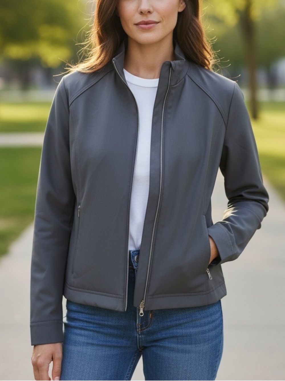 Lucy Women’s Charcoal Gray Full Zip Lightweight Jacket Medium